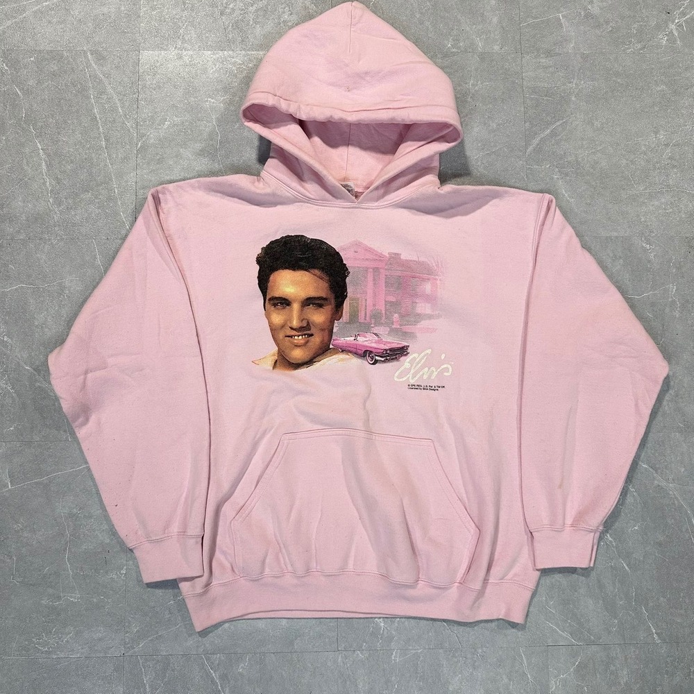 Elvis Presley Graceland Pink Hoodie Sweatshirt Gildan Heavy Blend Large 4760